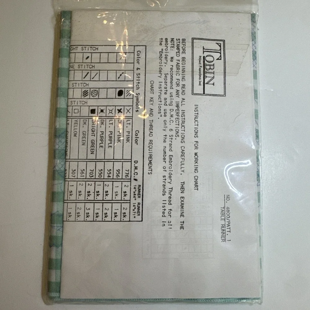 New VTG Tobin Gingham Rose Embroidery Table Runner Kit 15